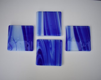 Blue and White Fused Glass Coasters #2