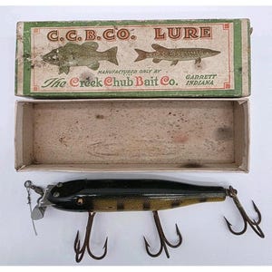 ccb company lures tin fishing sign The Creek Chub Bait Co. metal Fish Camp Signs Creek Chub