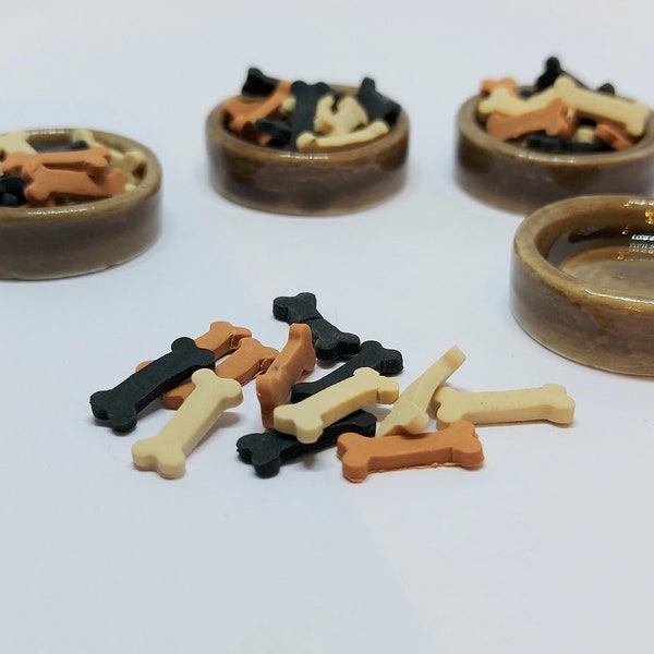 Dolls house dog bowl and bone shape biscuits