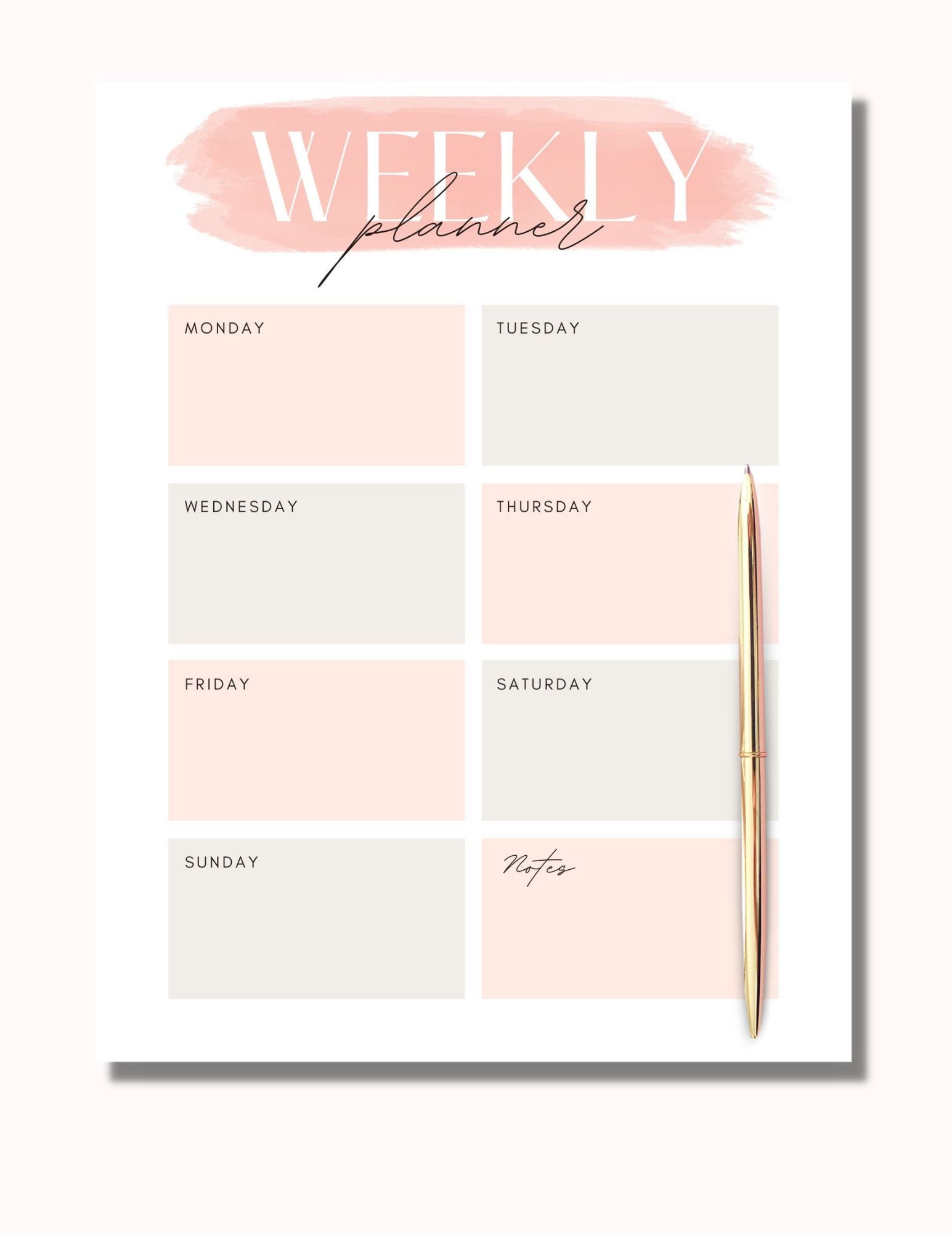 Weekly Planner Printable Pink and Gray Weekly Schedule - Etsy