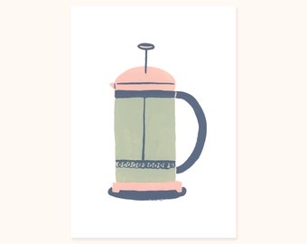 French Press Art Print | 5x7" | Coffee | Giclée