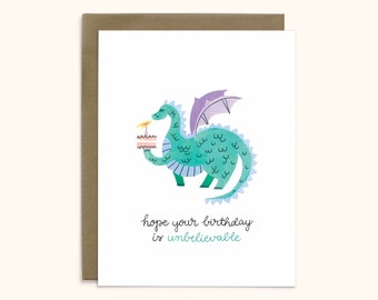 Cute Dragon Birthday Card | A2 Illustrated Greeting Card