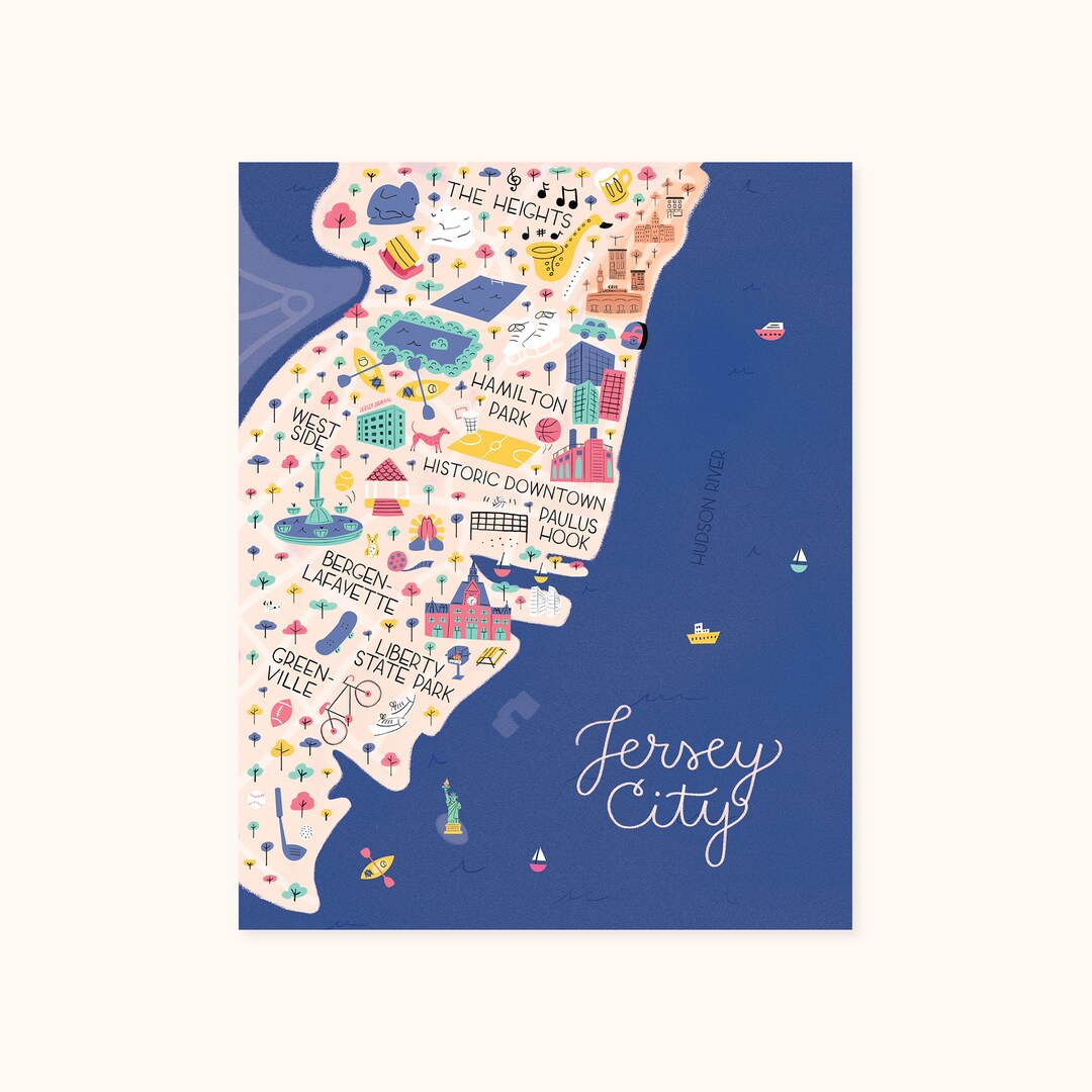 Jersey City Map Print 8x10 or 11x14 - Etsy