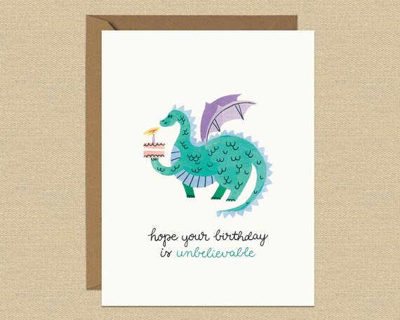 Cute Dragon Birthday Card A2 Illustrated Greeting Card - Etsy