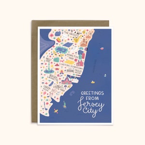 Jersey City Map Greeting Card | Greetings from Jersey City | A2 Size