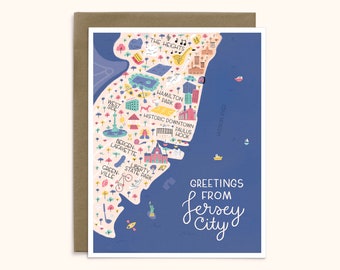 Jersey City Map Greeting Card | Greetings from Jersey City | A2 Size