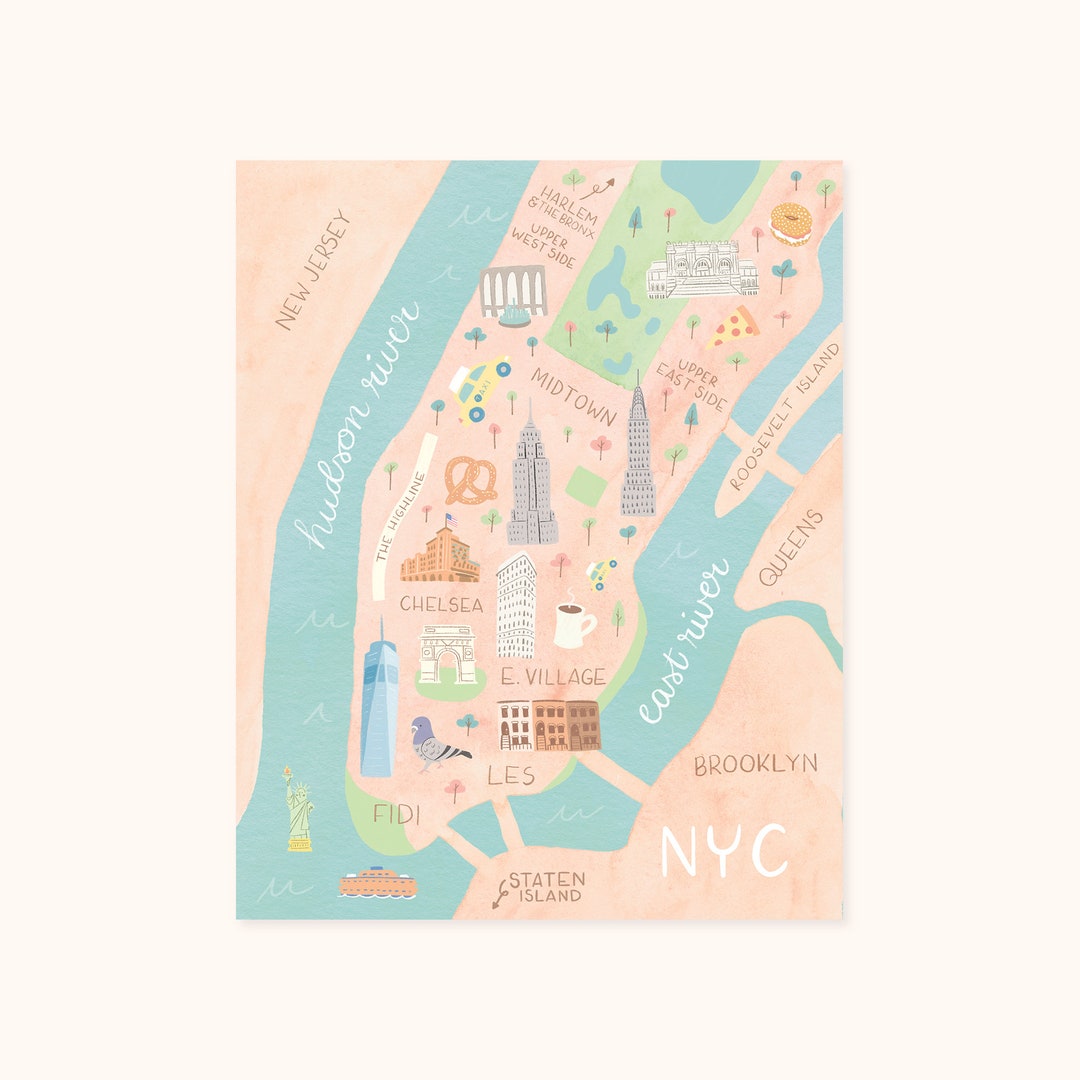 NYC Manhattan Map Print | 8x10" or 11x14" - Etsy