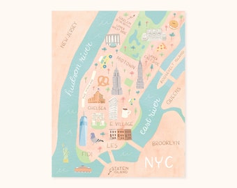 NYC Manhattan Map Print | 8x10" or 11x14"