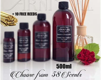 500ml Highly Scented Premium reed DIFFUSER OIL + 10 free REEDS - Fragranced Oils Refill for Reed Diffusers aroma Air Freshener scent Incense