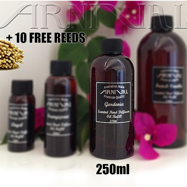 250ml Highly Scented Premium reed DIFFUSER OIL + 10 free REEDS - Fragranced Oils Refill for Reed Diffusers aroma Air Freshener scent Incense