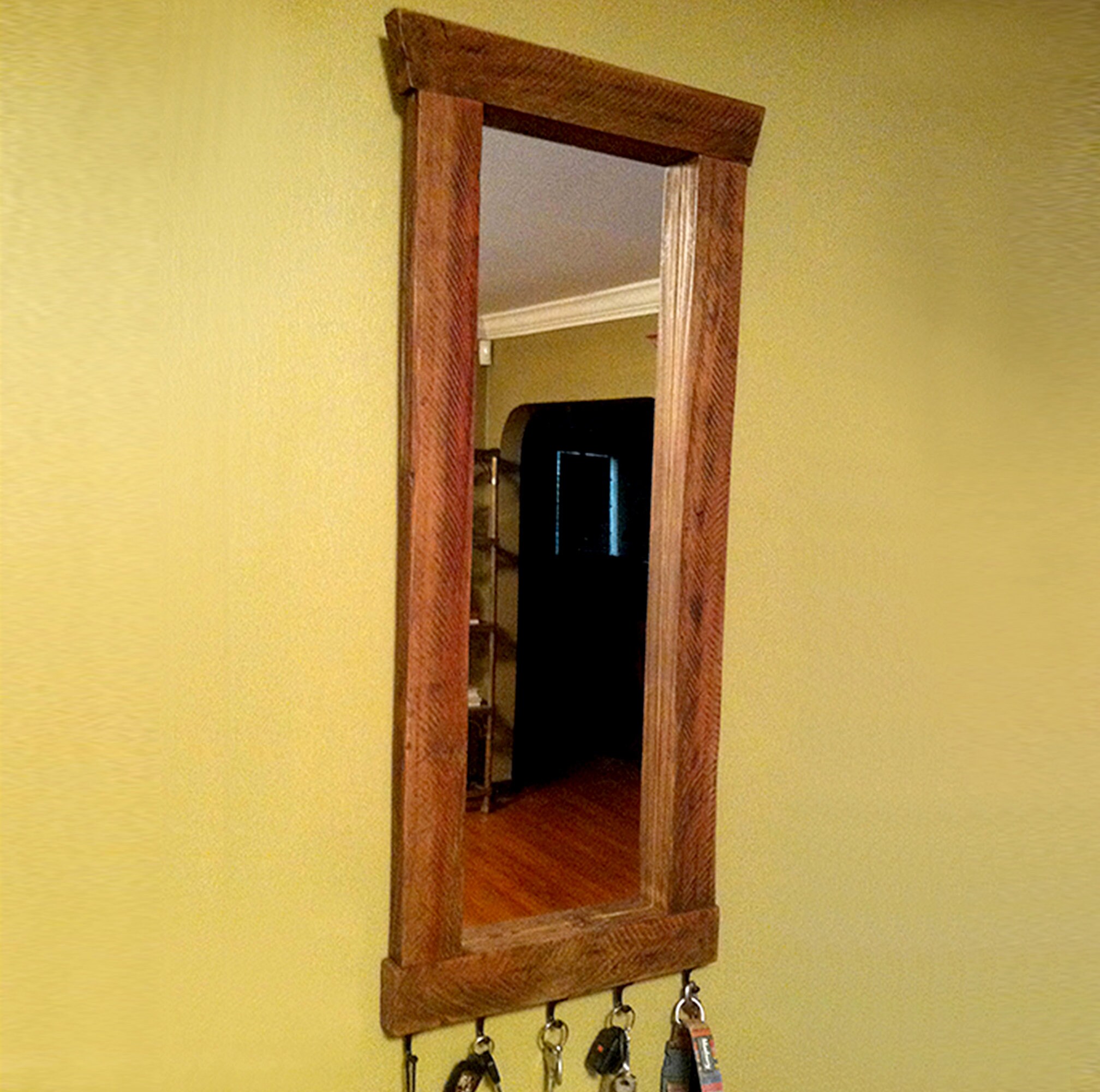 Reclaimed Wood Mirror with Key Hooks Etsy