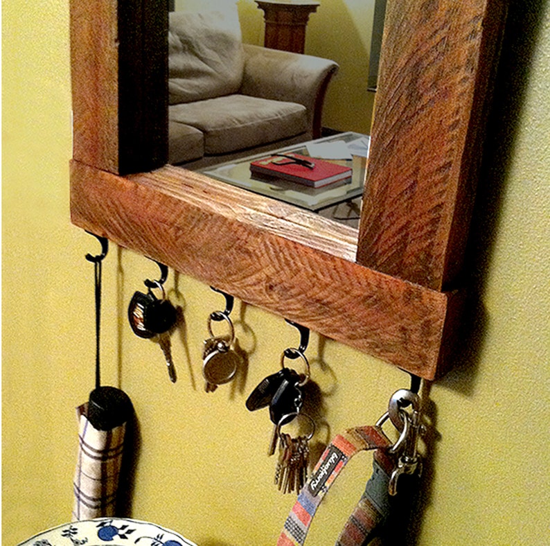 Reclaimed Wood Mirror with Key Hooks Etsy
