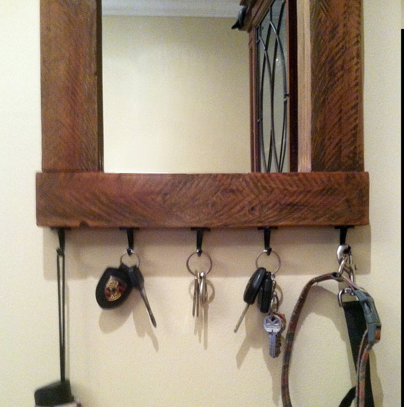 Reclaimed Wood Mirror with Key Hooks Etsy