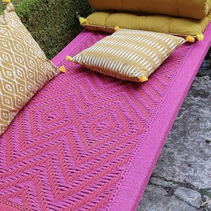 Charpoy 180 x 75 cm, pink and red braiding, traditional Indian rope bed, daybed