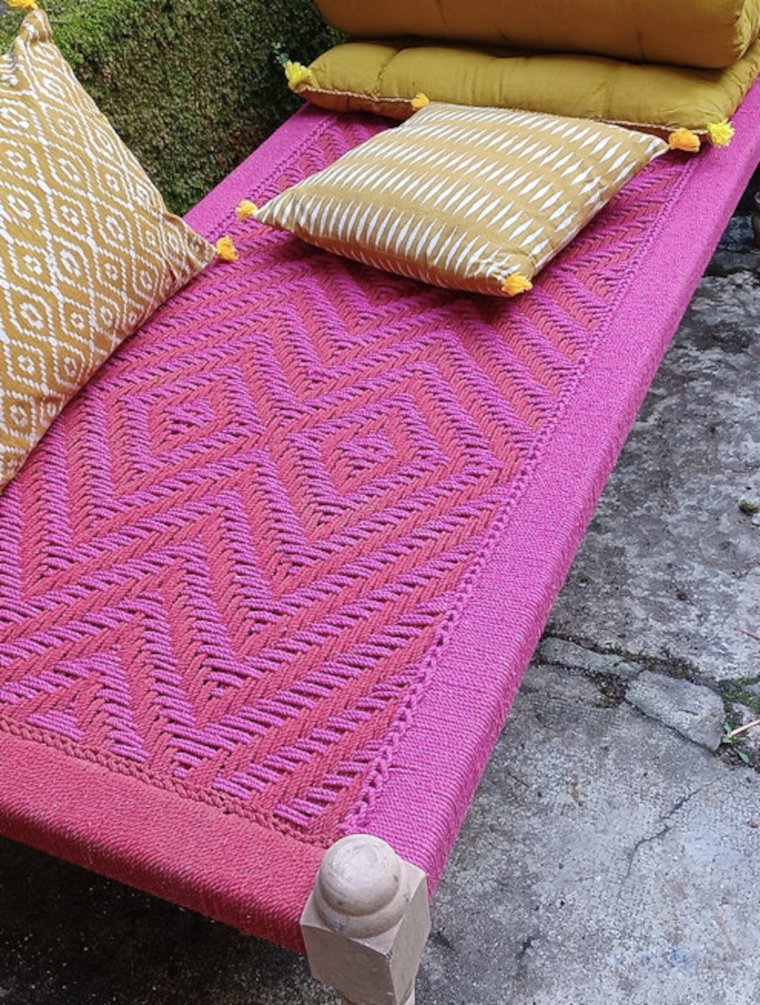 Charpoy 180 X 75 Cm, Pink and Red Braiding, Traditional Indian Rope Bed, Daybed Etsy Sweden