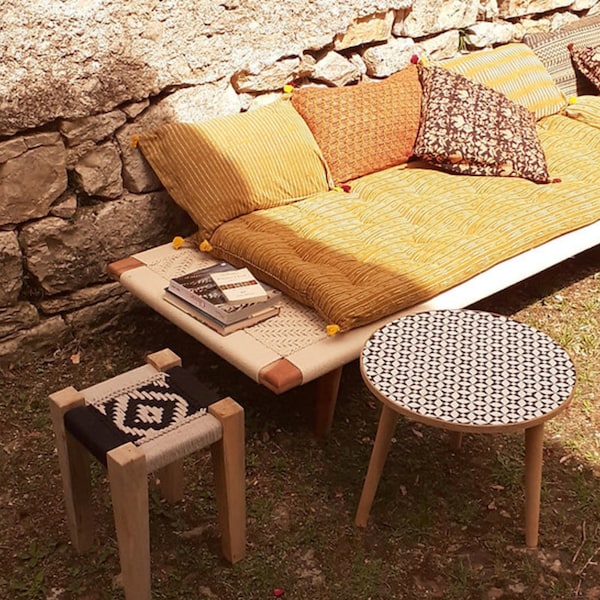 Charpoy 150 x 65 cm, crème, pieds amovibles, indian daybed