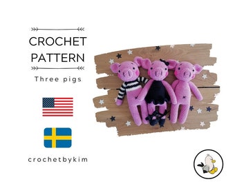 Haakpatroon - 3 in 1 - amigurumi varken - knuffelvarken - handgemaakt biggetje - pop - ballerina - gestreept shirt - diy - dier