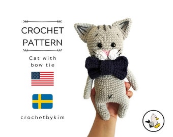 CROCHET PATTERN - little cat with a bow tie - amigurumi cat - crochet cat - kitty pattern - stuffed animal pattern - amigurumi kitten toy