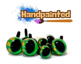 Ojos de seguridad de dragón verdes pintados a mano: Ojos para muñeca amigurumi (12-18 mm)