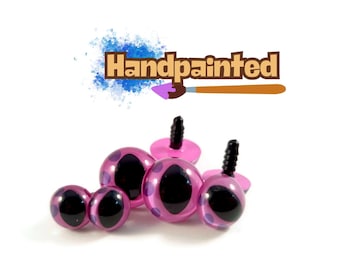 Ojos de seguridad de dragón rosa: ojos de muñeca amigurumi pintados a mano (12-18 mm)