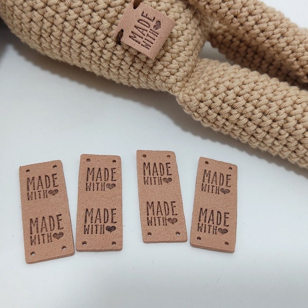 Made with love Tags • 4 Stück • Nähetiketten • Tags für handgemachte Artikel • Tags für Häkel- und Nähmützen • Stricketiketten • Amigurumi