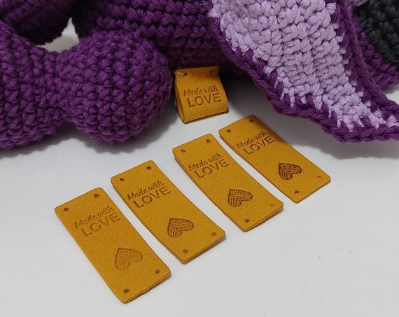 Made with love Tags • 4 pcs • Sewing Labels • Tags for handmade items • Tags for crochet and sewing hats • knitting labels • Amigurumi
