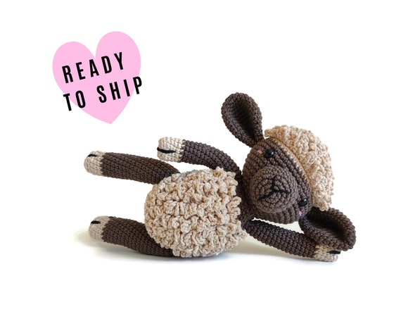 Handmade Crochet Amigurumi Sheep • Fluffy the lamb • stuffed animal • Plushie • Farm animal • Brown sheep • CrochetByKim • READY TO SHIP