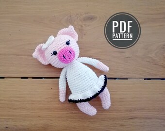 CROCHET PATTERN - little pig with a dress - amigurumi piggy - crochet pig - pig pattern - stuffed animal pattern - amigurumi pig toy