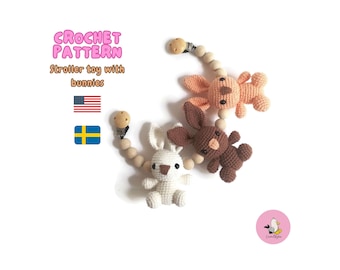 PATRÓN DE GANCHILLO • Conejitos de cadena para cochecito • Conejito amigurumi • Móvil para cochecito • Cadena para cochecito • Juguete para bebé • Guirnalda • Kinderwagenkette • PDF
