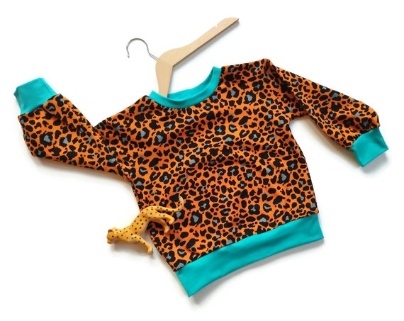Handmade Leo print Kids Sweatshirt • Wild Child Sweater • Organic • Leopard Animal Print Clothes • Wild safari animals • Slow Fashion