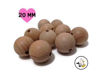 Premium Beech Wooden Round Beads • 20 mm • Smooth Natural Beads • Organic toymaking • Stroller Chain DIY •  Amigurumi Crochet