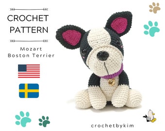 AMIGURUMI CROCHET PATTERN • Boston Terrier • Amigurumi dog • Puppy Crochet • Easy pattern • French Bulldog crochet pattern