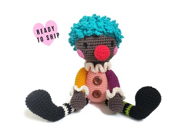 Handmade crochet clown doll • amigurumi clown • handmade doll • halloween • interior doll • Clown Toy • stuffed doll