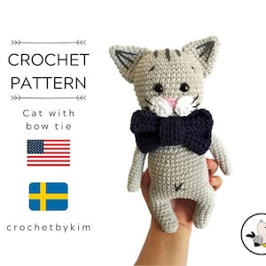 MOTIVO ALL&#39;UNCINETTO - gattino con papillon - gatto amigurumi - gatto all&#39;uncinetto - modello gattino - modello animale di pezza - giocattolo gattino amigurumi