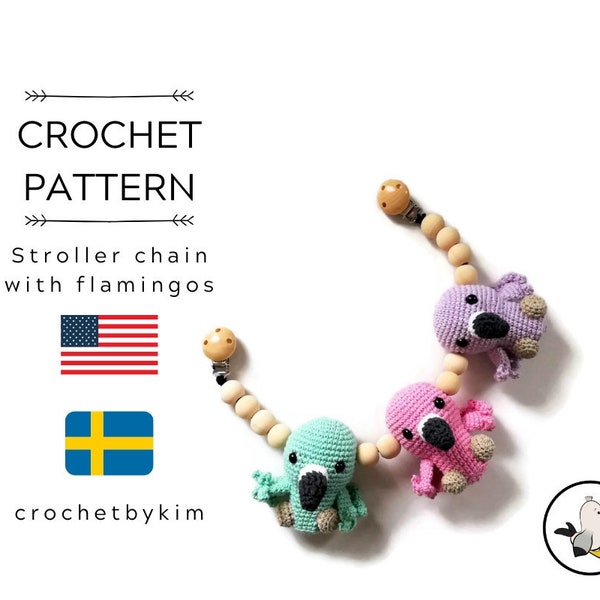 CROCHET PATTERN - stroller chain flamingo  - amigurumi birds - stroller mobile - pram chain - baby toy - garland - kinderwagenkette - pdf