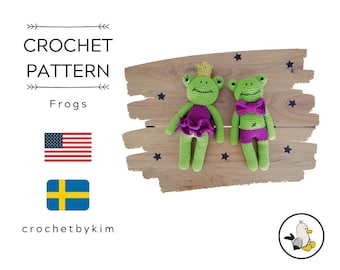 Crochet pattern - amigurumi frog - frog with bow tie - frog with dress and crown - handmade - diy - amigurumi pattern