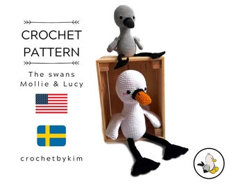 CROCHET PATTERN - Mollie and Lucy the swans - amigurumi pattern - crochet bird - stuffed bird - swan - plush bird - pdf