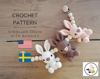 CROCHET PATTERN • Stroller chain bunnies • Amigurumi bunny • stroller mobile • Pram chain • baby toy • garland • kinderwagenkette • pdf