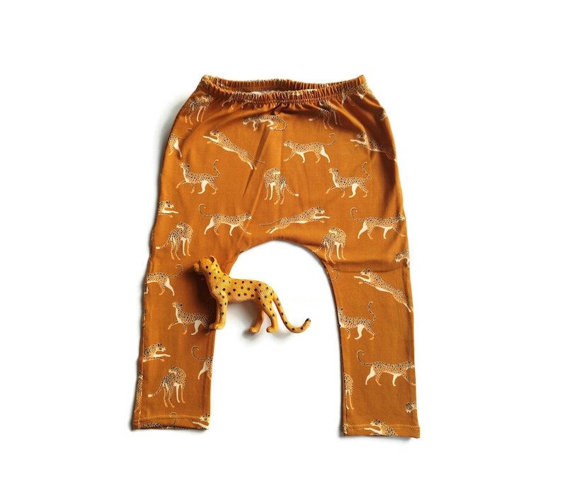 Handmade Jaguar print Kids Harem Pants Size 86 Wild Child Pants Organic Animal Print Clothes Safari print animals Slow Fashion image 4