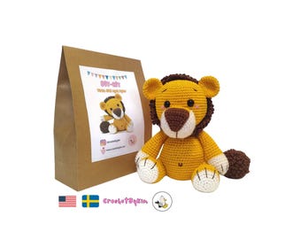Kit de amigurumi de ganchillo – León Limbani / Kit de animal de ganchillo para principiantes con patrón, hilo, ojos y relleno / Regalo hecho a mano
