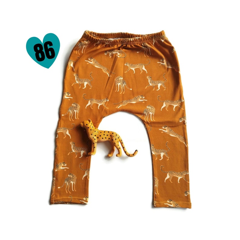 Handmade Jaguar print Kids Harem Pants Size 86 Wild Child Pants Organic Animal Print Clothes Safari print animals Slow Fashion image 1