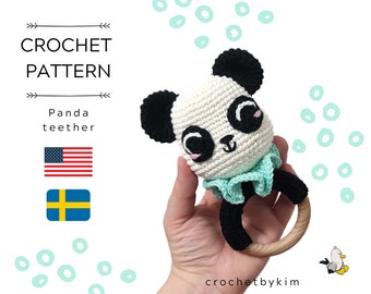 MODÈLE DE CROCHET AMIGURUMI • Hochet • Anneau de dentition Panda • Jouet pour bébé Amigurumi au crochet • Anneau d'ours amigurumi • Tutoriel en anglais Pdf • Pdf numérique