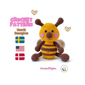 AMIGURUMI CROCHET PATTERN • Beerit the honey bee • Crochet insect • Stuffed Bumble Bee • Honey Bee pattern • Handmade Bug • CrochetByKim