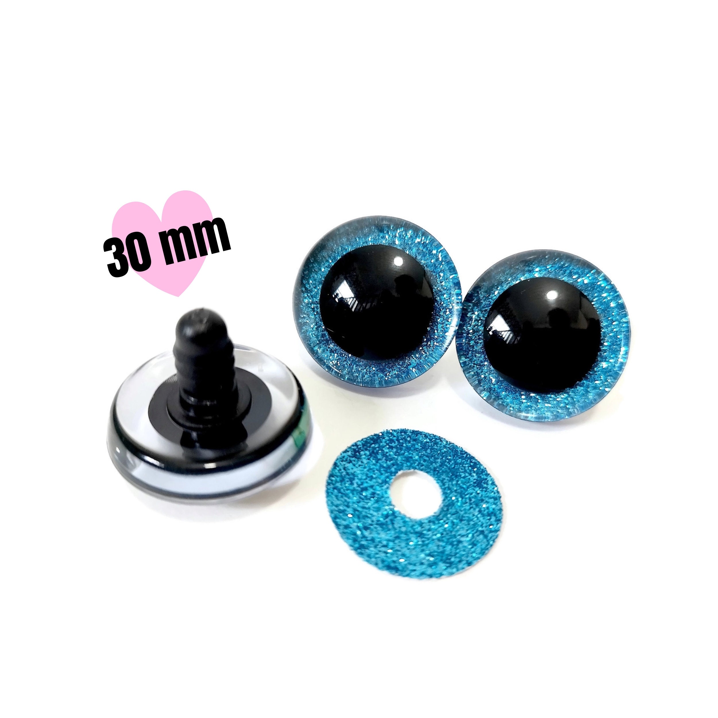Big Blue 3D Glitter SAFETY EYES 30 mm • Tiktok amigurumi eyes • Safety Eyes  with Plastic Backs for Teddy Bear • Animal Soft Toy Making