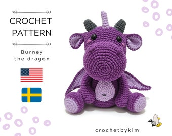 Virkmönster för amigurumi-drake: Burney draken (PDF)