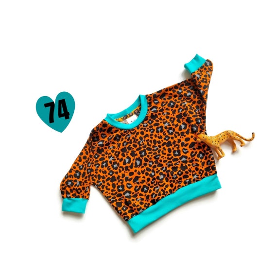 Handmade Leo print Kids Sweatshirt Size 74 • Wild Child Sweater • Organic • Leopard Safari Print Clothes • Eco fabric • Slow Fashion