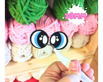 Ojos redondos de fieltro azules de 30 mm – Ojos de amigurumi hechos a mano, ojos de fieltro de vinilo para peluches de crochet, ojos de muñeca, sin pestañas