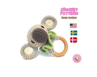 Patrón de crochet para mordedor de koala / Sonajero amigurumi para bebé / Patrón PDF en inglés, sueco y danés / CrochetByKim
