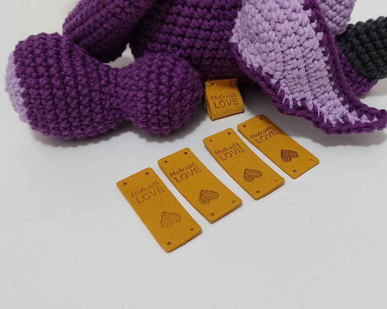 Made with love Tags 4 pcs Sewing Labels Tags for handmade items Tags for crochet and sewing hats knitting labels Amigurumi image 1