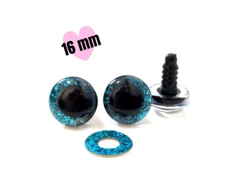 YEUX DE SÉCURITÉ À Paillettes 3D Big Blue 16 mm • Yeux amigurumi Tiktok • Yeux de sécurité avec dos en plastique pour ours en peluche • Fabrication de peluches d'animaux